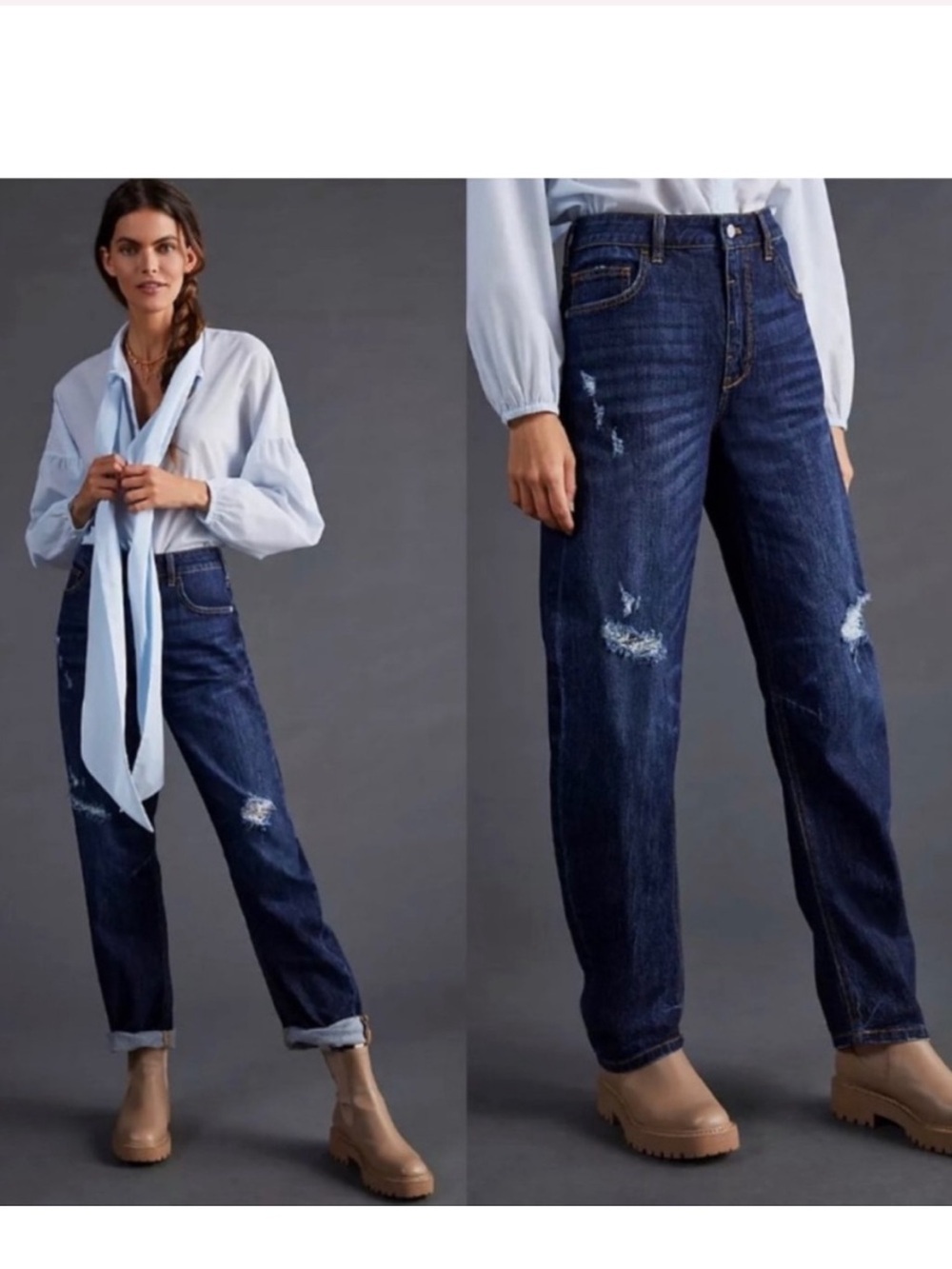 Anthropologie Pilcro The Bow Boyfriend Dark Wash Distressed Denim Jeans- size 30